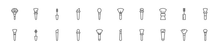 Collection of thin line icons of makeup brushes. Linear sign and editable stroke. Suitable for web sites, books, articles vector