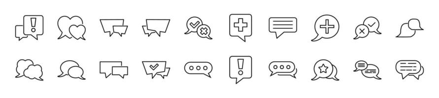 Pack of linear symbols of speech bubbles. Editable stroke. Linear symbol for web sites, newspapers, articles book vector