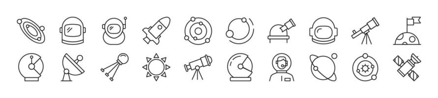 Set of line icons of astronaut. Editable stroke. Simple outline sign for web sites, newspapers, articles book vector