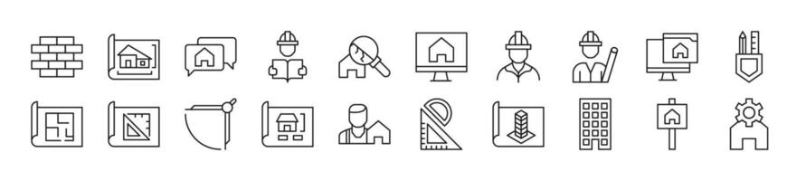 Set of line icons of building. Editable stroke. Simple outline sign for web sites, newspapers, articles book vector