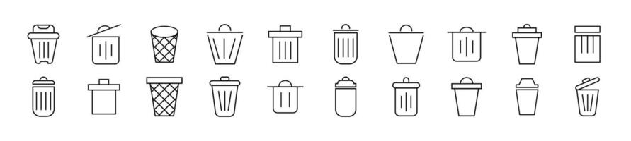 Trash can line Icons collection. Editable stroke. Simple linear illustration for web sites, newspapers, articles book vector