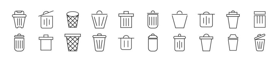 Trash can line Icons collection. Editable stroke. Simple linear illustration for web sites, newspapers, articles book vector