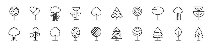 Pack of linear symbols of trees. Editable stroke. Linear symbol for web sites, newspapers, articles book vector