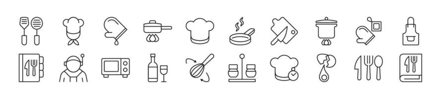 Collection of thin signs of chef. Editable stroke. Simple linear illustration for stores, shops, banners, design vector