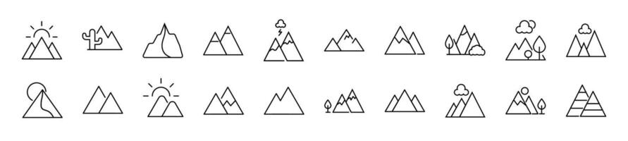 Collection of thin signs of mountain. Editable stroke. Simple linear illustration for stores, shops, banners, design vector