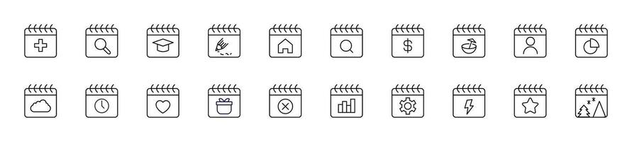 Calendars linear vector icons collection. Editable stroke. Simple linear illustration for web sites, newspapers, articles book