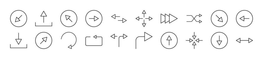 conjunto de Delgado línea íconos de flechas editable ataque. sencillo lineal ilustración para web sitios, periódicos, artículos libro vector