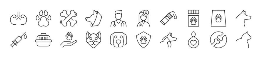 Set of line icons of veterinary. Editable stroke. Simple outline sign for web sites, newspapers, articles book vector