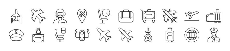 Collection of thin line icons of pilot. Editable stroke. Simple linear illustration for web sites, newspapers, articles book vector