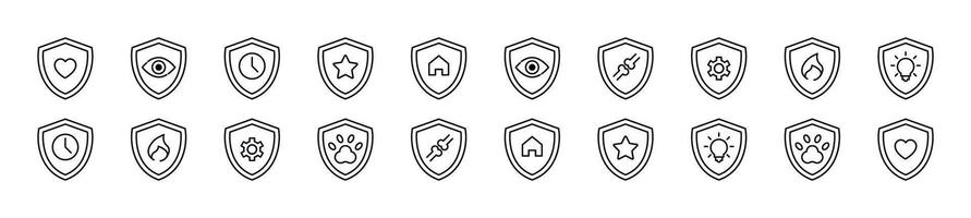 Shield linear vector icons collection. Editable stroke. Simple linear illustration for web sites, newspapers, articles book