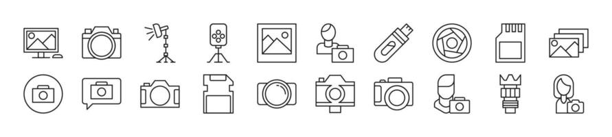 Collection of outline symbol of photographer. Editable stroke. Simple linear illustration for stores, shops, banners, design vector