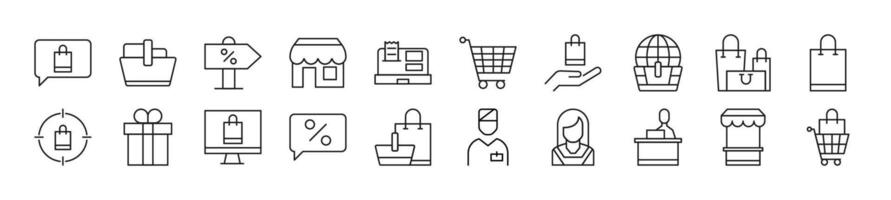 Collection of outline symbol of seller. Editable stroke. Simple linear illustration for stores, shops, banners, design vector