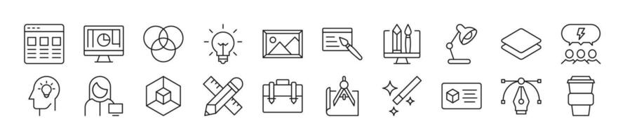 Bundle of linear symbols of web designer. Editable stroke. Linear symbol for web sites, newspapers, articles book vector