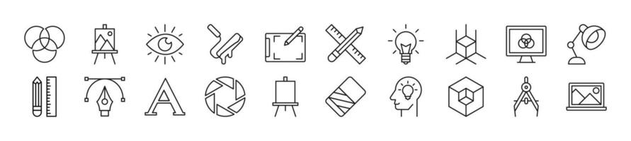 Collection of thin line icons of designer. Editable stroke. Simple linear illustration for web sites, newspapers, articles book vector