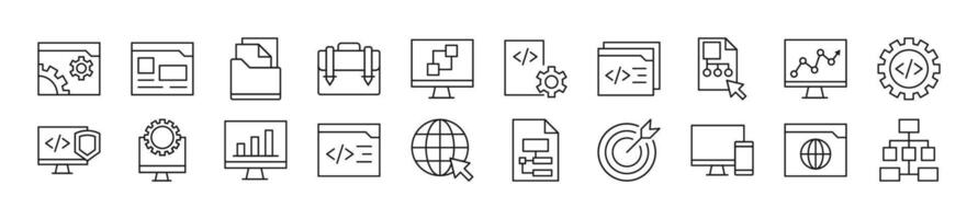 Pack of line icons of programming. Editable stroke. Simple outline sign for web sites, newspapers, articles book vector