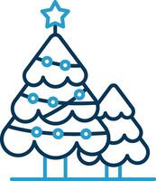 Navidad árbol línea azul dos color icono vector