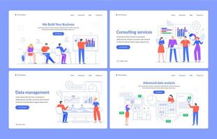 Web statistics concept. Software data analysis, management and consulting services, marketing, modern characters vector illustration landing page template. Business advisory, digital technology