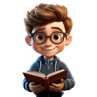 AI generated 3D Render of a Little Boy with a book in his hand on transparent background png