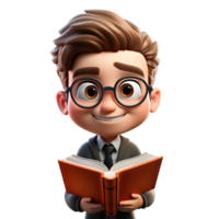 AI generated 3D Render of a Little Boy with a book in his hand on transparent background png