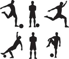 Soccer player pose vector icon in flat style black color silhouette, white background 3