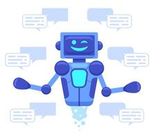 Chat bot support. Chat bot assistant online conversation, robots support chatting, virtual assistant talk service isolated vector illustration