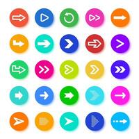 Arrows button. Circle elements with arrow icons, pointer arrow sign for mobile apps, ui and web design vector illustration set. Colorful navigation objects collection. Arrowhead cursors