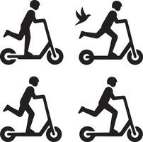 minimal Set of Two wheeled Kick scooter with rider vector icon in flat style 5