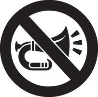 Do not use horn icon vector silhouette, black color, stop horn, white background 10