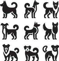 minimal Set of a Dog lay down different pose vector icon in flat style black color silhouette, separated each element, white background 15