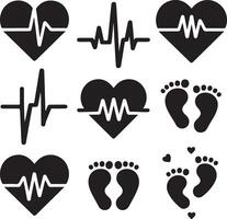 a beautiful heart pulse logo set vector art illustration black color