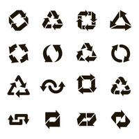 Recycle round icons. Recycling arrow sign, organic ecology protection elements, environmental conservation vector isolated icons set. Waste processing label. Sustainable solution. Pollution reduction