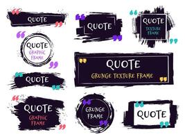 Quote brush text box. Grunge textured label, sketch brush template, hand drawn rough speech bubbles. Remark label frames vector isolated icons set