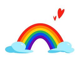 linda ilustración con arcoíris, corazón y nubes vistoso sencillo arco iris símbolo. vector