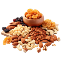 AI generated Frame of different kinds of nuts. Cashew, hazelnut, almond, walnut, cedar. transparent background png