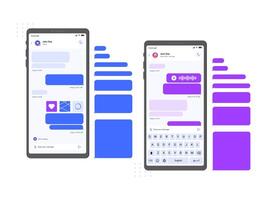 Mobile chat messenger interface. Smartphone messages mockup, chat conversation and online message on phone screen vector illustration. Internet application with empty speech bubbles and keyboard