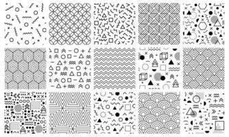 Memphis geometric patterns. Seamless 80s abstract maze patterns, 90s style memphis pattern, geometric doodle vector background illustration set