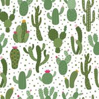 Cactus pattern. Seamless cactus houseplant pattern, succulent plants wrapping print, cute desert cactus doodle vector background illustration