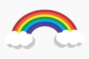 rainbow with clouds on white background vector