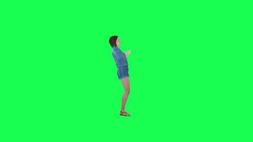 3d geanimeerd vrouw in jeans wandelen naar werk links hoek groen scherm video