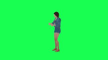 3D woman in jeans walking in street right angle green screen video