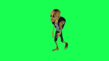 Cute 3D rendered zombie walking right angle green screen video