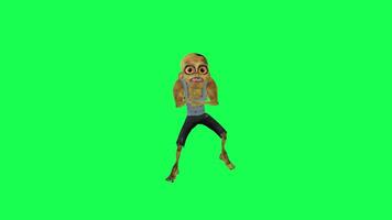 3D animated zombies dancing gangnam style front angle green screen video