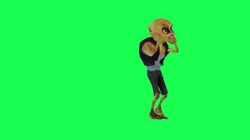 Green screen isolated 3d zombie running and hitting somewhere left angle video