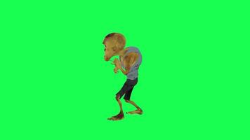 Green screen isolated 3d animated zombie rapping right angle video