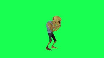 3D animated zombie doing chicken dance green screen left angle video