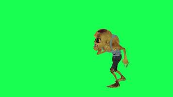 Cartoon zombie dancing capoeira green screen isolated right angle video