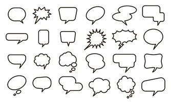 Speech empty balloon. Bubble sticker, conversation sketch balloons and comic text elements vector isolated set. Collection of different blank speech and thought bubbles on white background