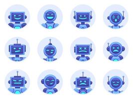 Chat bot avatars. Robotic digital assistant avatar, computer online assistance bot, virtual machine help bots vector illustration icons set