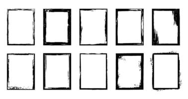 Grunge frames. Ink brush stroke border, artistic brush blots and black paint frame design vector isolated elements set. Collection of rough rectangular frames on white background. Dry brushstrokes