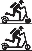 minimal Set of Two wheeled Kick scooter with rider vector icon in flat style